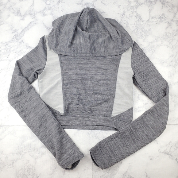 Free People XS Gray Colorblock Hooded‎ Cropped Hoodie Activewear Shirt Fitted - Picture 1 of 12